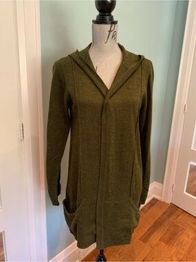 Olive Green Hooded Open-Front Women's Cardigan